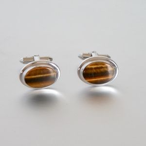 Vtg Tiger's Eye Stone Cufflinks Sterling Silver